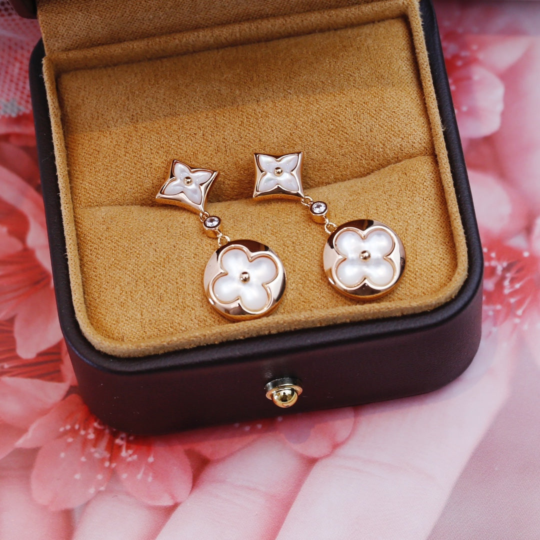Loco STAR AND SUN PINK GOLD MOP DROP EARRINGS