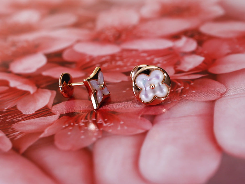 Loco STAR AND SUN PINK GOLD MOP STUD EARRINGS