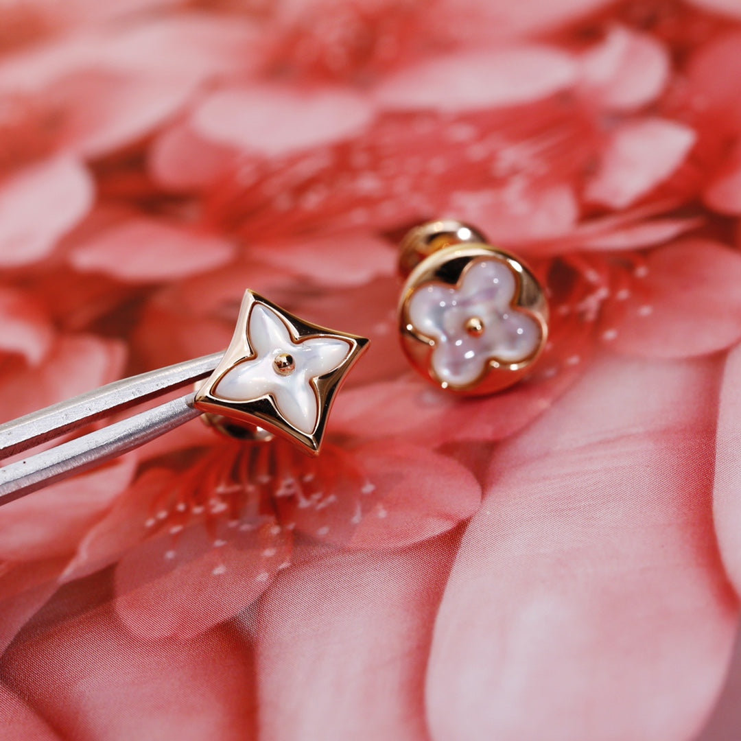 Loco STAR AND SUN PINK GOLD MOP STUD EARRINGS