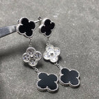 Loco CLOVER 3 MOTIF DIAMOND ONYX SILVER EARRINGS