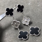 Loco CLOVER 3 MOTIF DIAMOND ONYX SILVER EARRINGS