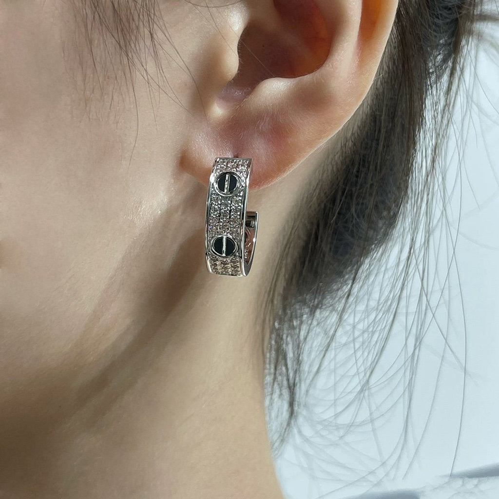 Loco LOVE CERAMIC DIAMOND PAVED SILVER EARRINGS