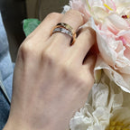 Loco LOVE PINK GOLD SILVER DIAMOND DOUBLE RING