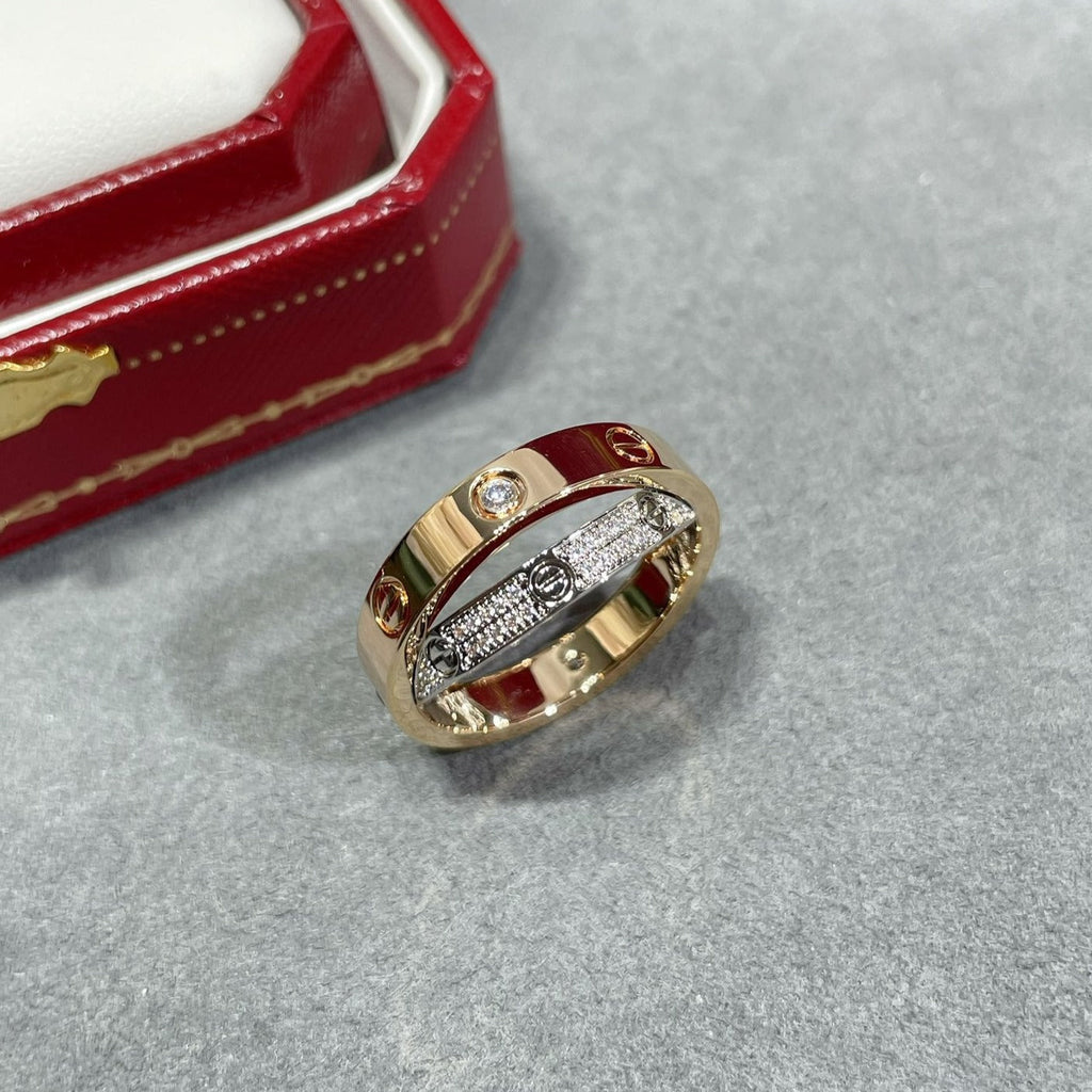 Loco LOVE PINK GOLD SILVER DIAMOND DOUBLE RING