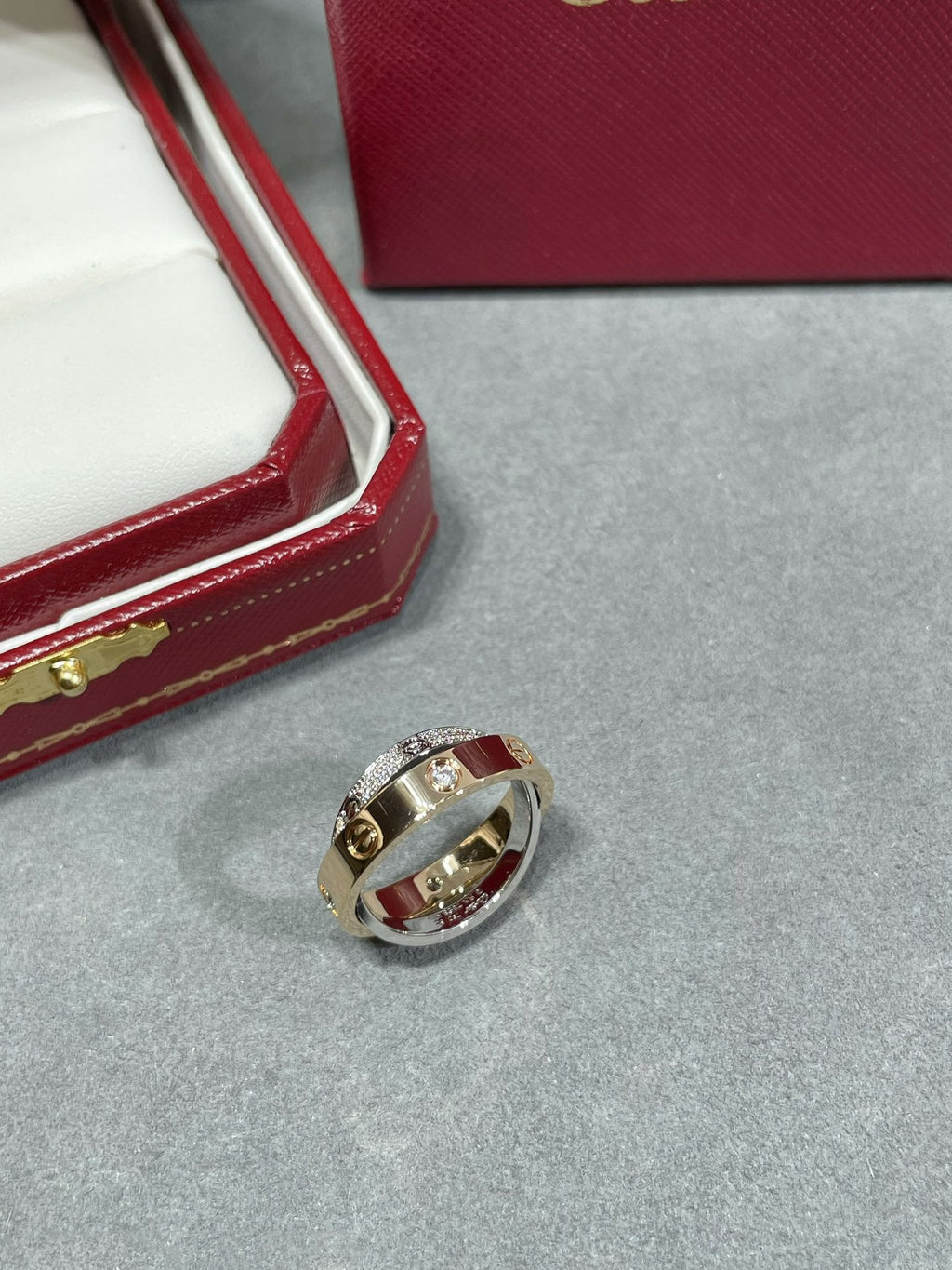 Loco LOVE PINK GOLD SILVER DIAMOND DOUBLE RING