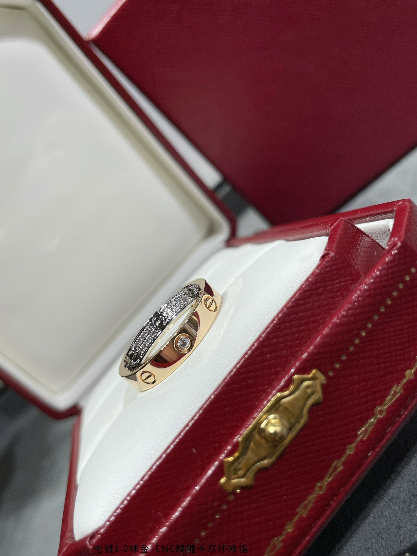 Loco LOVE PINK GOLD SILVER DIAMOND DOUBLE RING