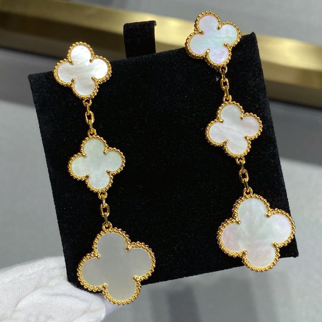 Loco CLOVER MOP 3 MOTIFS GOLD EARRINGS
