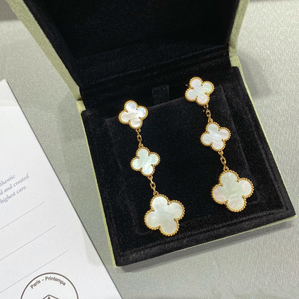 Loco CLOVER MOP 3 MOTIFS GOLD EARRINGS