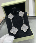 Loco CLOVER 2 MOTIFS DIAMOND PAVED SILVER EARRINGS