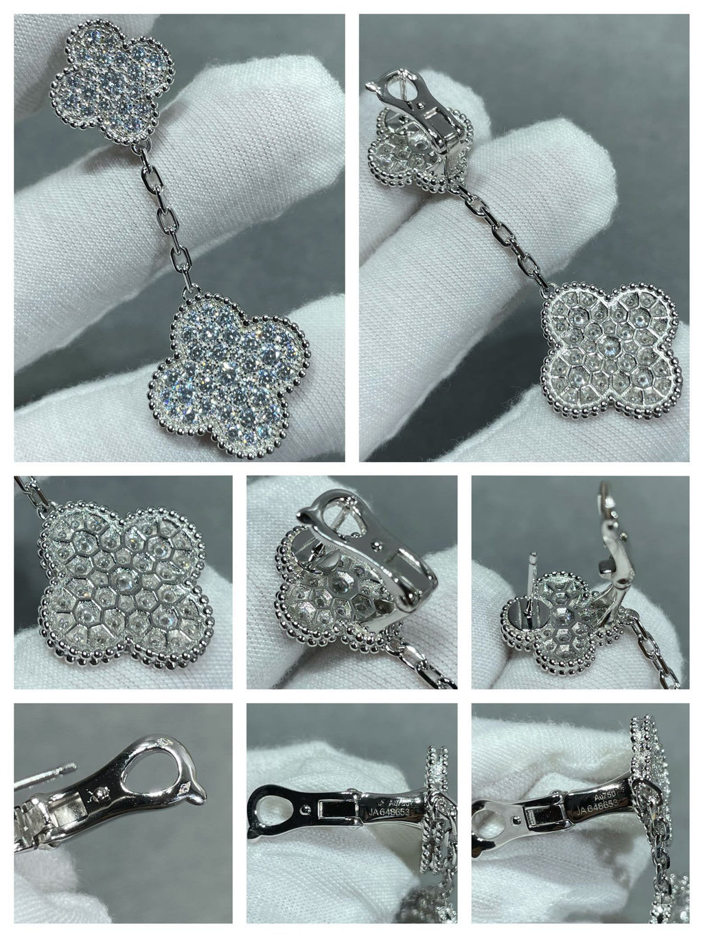 Loco CLOVER 2 MOTIFS DIAMOND PAVED SILVER EARRINGS