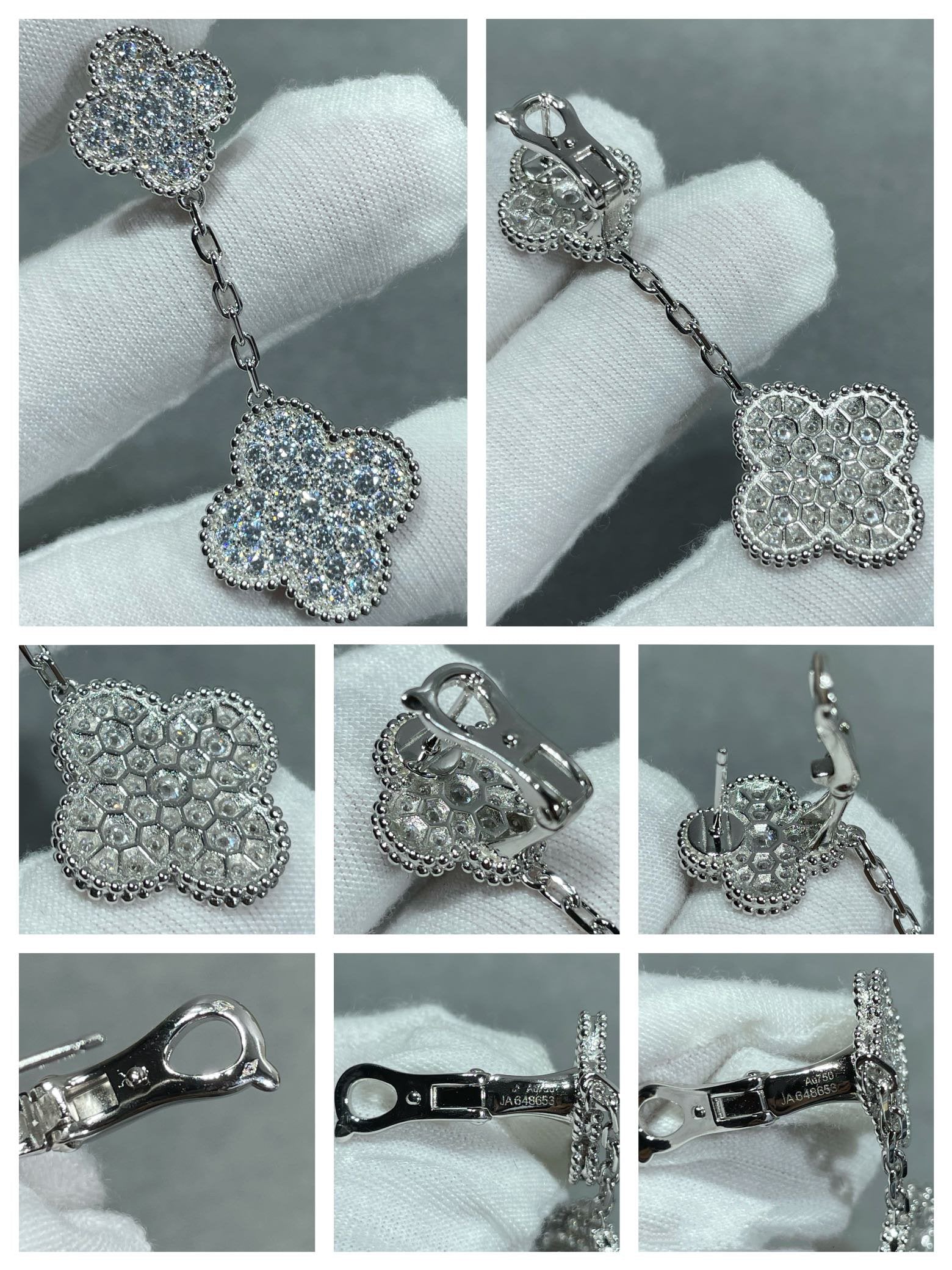 Loco CLOVER 2 MOTIFS DIAMOND PAVED SILVER EARRINGS