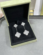 Loco CLOVER 2 MOTIFS DIAMOND PAVED SILVER EARRINGS