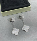 Loco CLOVER 2 MOTIFS DIAMOND PAVED SILVER EARRINGS