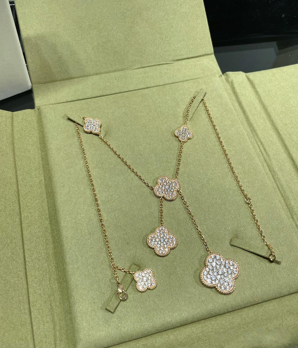Loco CLOVER 6 MOTIF DIAMOND PAVED NECKLACE
