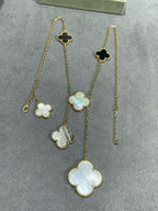 Loco CLOVER 6 MOTIF MOP ONYX GOLD NECKLACE
