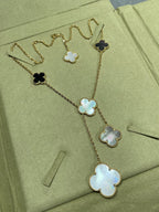 Loco CLOVER 6 MOTIF MOP ONYX GOLD NECKLACE