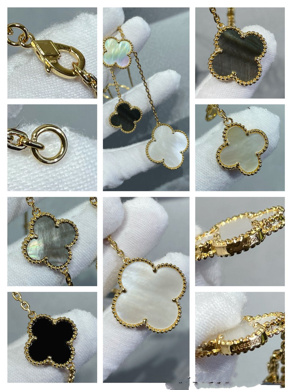 Loco CLOVER 6 MOTIF MOP ONYX GOLD NECKLACE