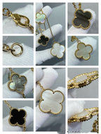 Loco CLOVER 6 MOTIF MOP ONYX GOLD NECKLACE