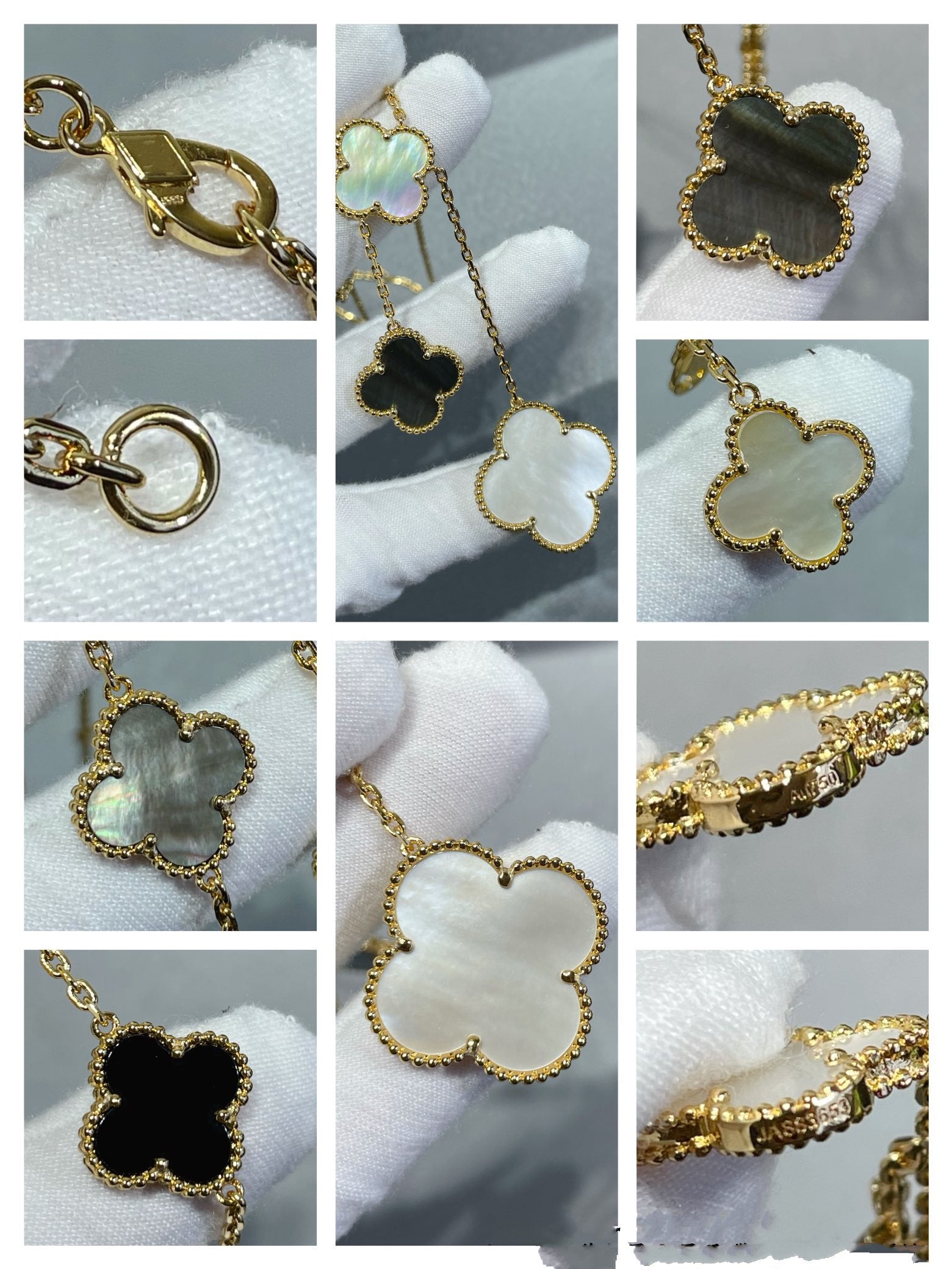 Loco CLOVER 6 MOTIF MOP ONYX GOLD NECKLACE