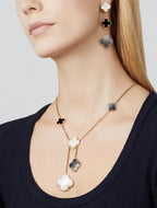 Loco CLOVER 3 MOTIF MOP ONYX DARK MOP PINK GOLD EARRINGS