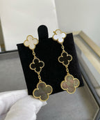 Loco CLOVER 3 MOTIF MOP ONYX DARK MOP PINK GOLD EARRINGS