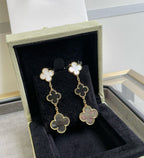 Loco CLOVER 3 MOTIF MOP ONYX DARK MOP PINK GOLD EARRINGS