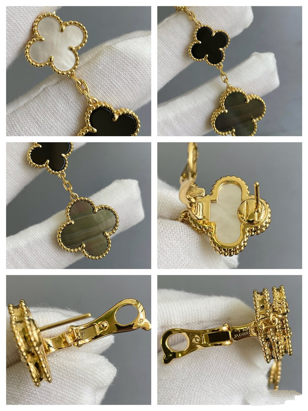 Loco CLOVER 3 MOTIF MOP ONYX DARK MOP PINK GOLD EARRINGS