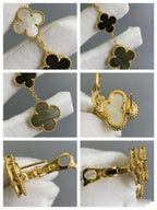 Loco CLOVER 3 MOTIF MOP ONYX DARK MOP PINK GOLD EARRINGS