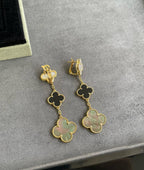 Loco CLOVER 3 MOTIF MOP ONYX DARK MOP PINK GOLD EARRINGS