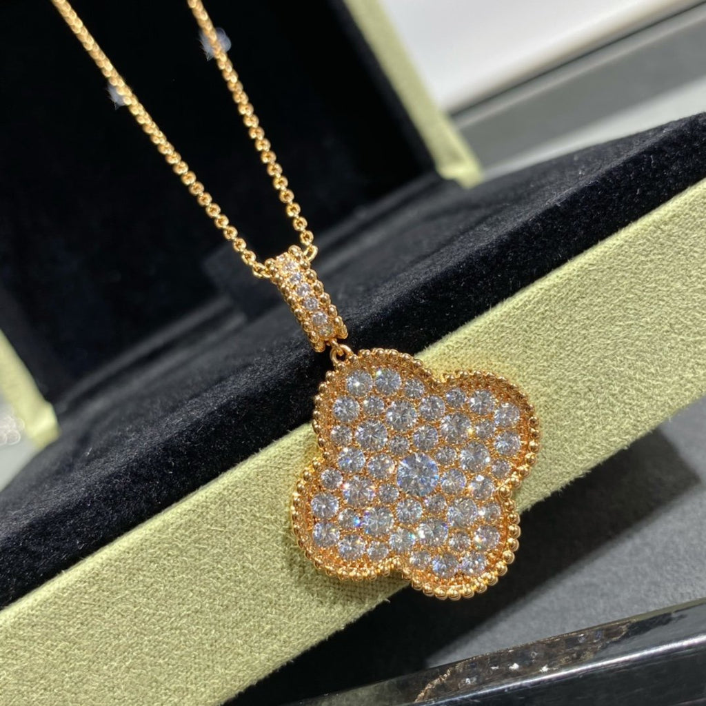 Loco CLOVER 25MM LARGE PEDANT DIAMOND PAVED LONG NECKLACE