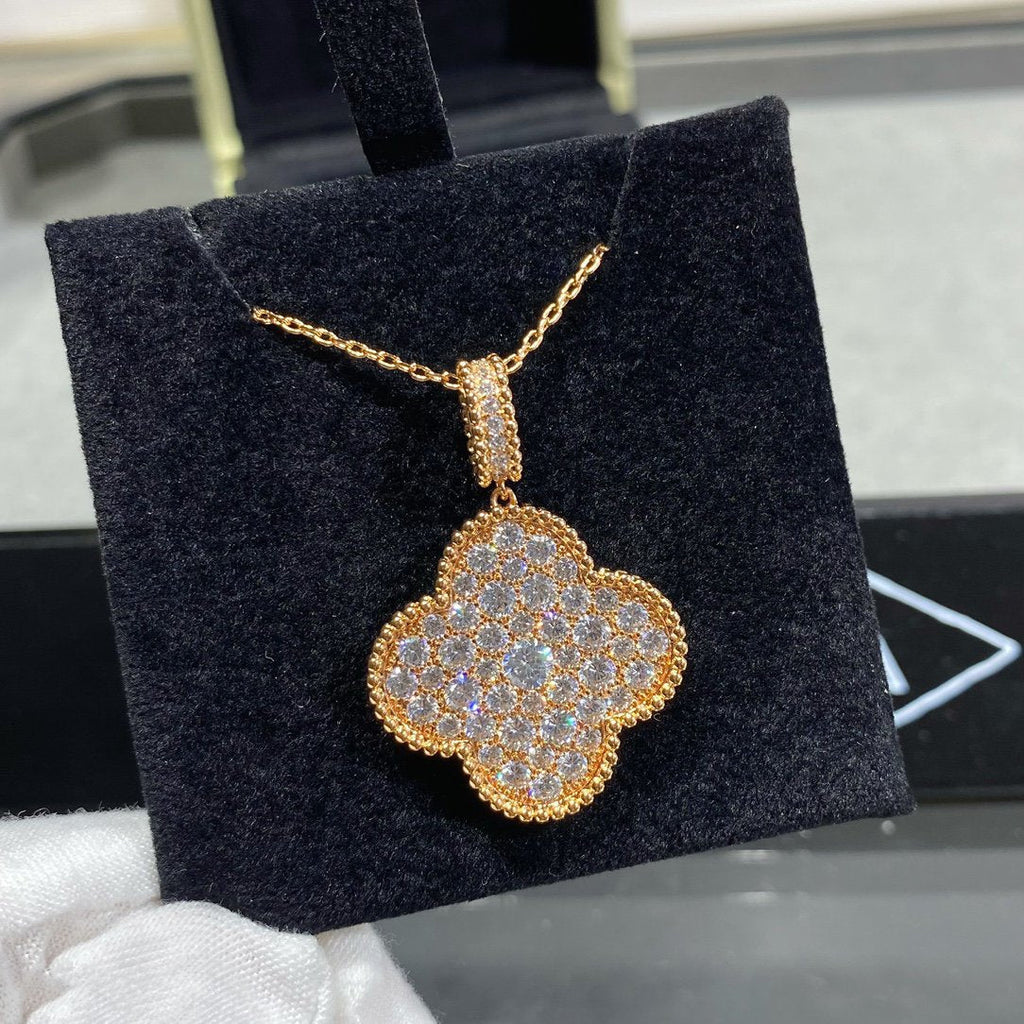 Loco CLOVER 25MM LARGE PEDANT DIAMOND PAVED LONG NECKLACE