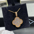 Loco CLOVER 25MM LARGE PEDANT DIAMOND PAVED LONG NECKLACE