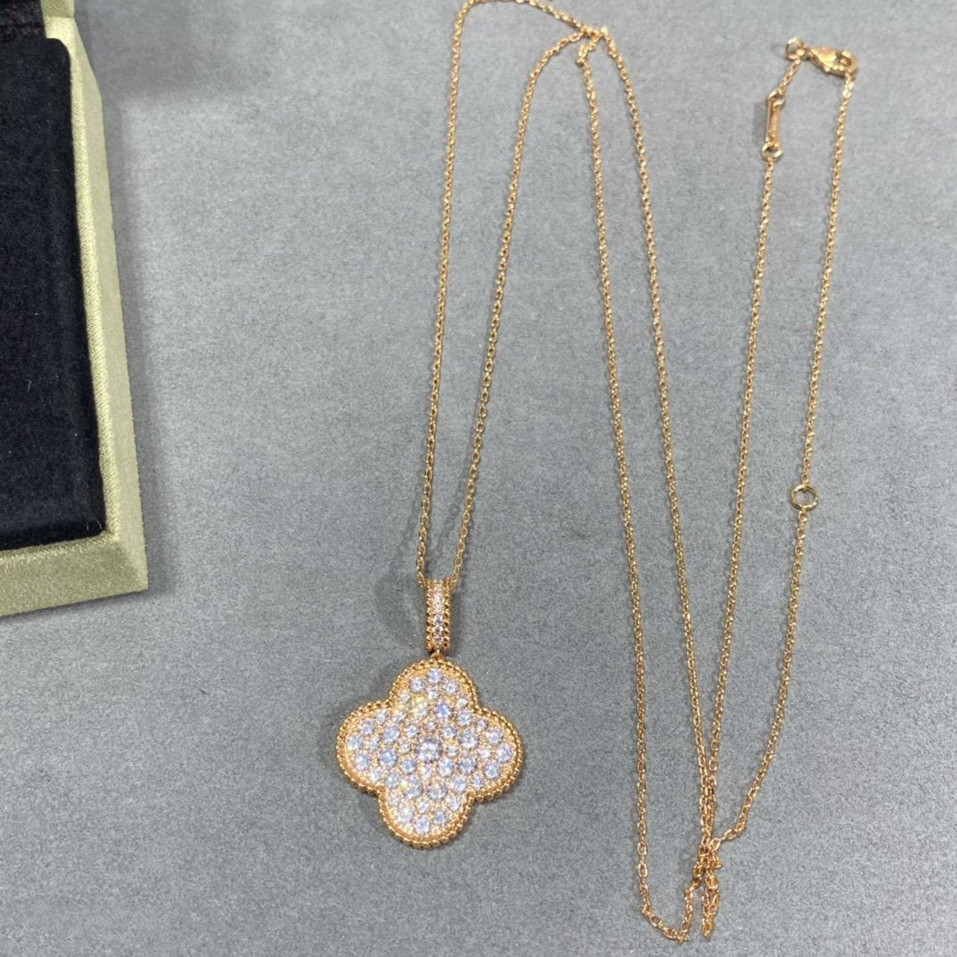 Loco CLOVER 25MM LARGE PEDANT DIAMOND PAVED LONG NECKLACE