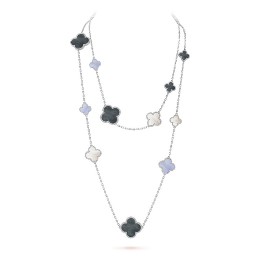 Loco CLOVER 16 MOTIF CHALCEDONY MOP SILVER NECKLACE