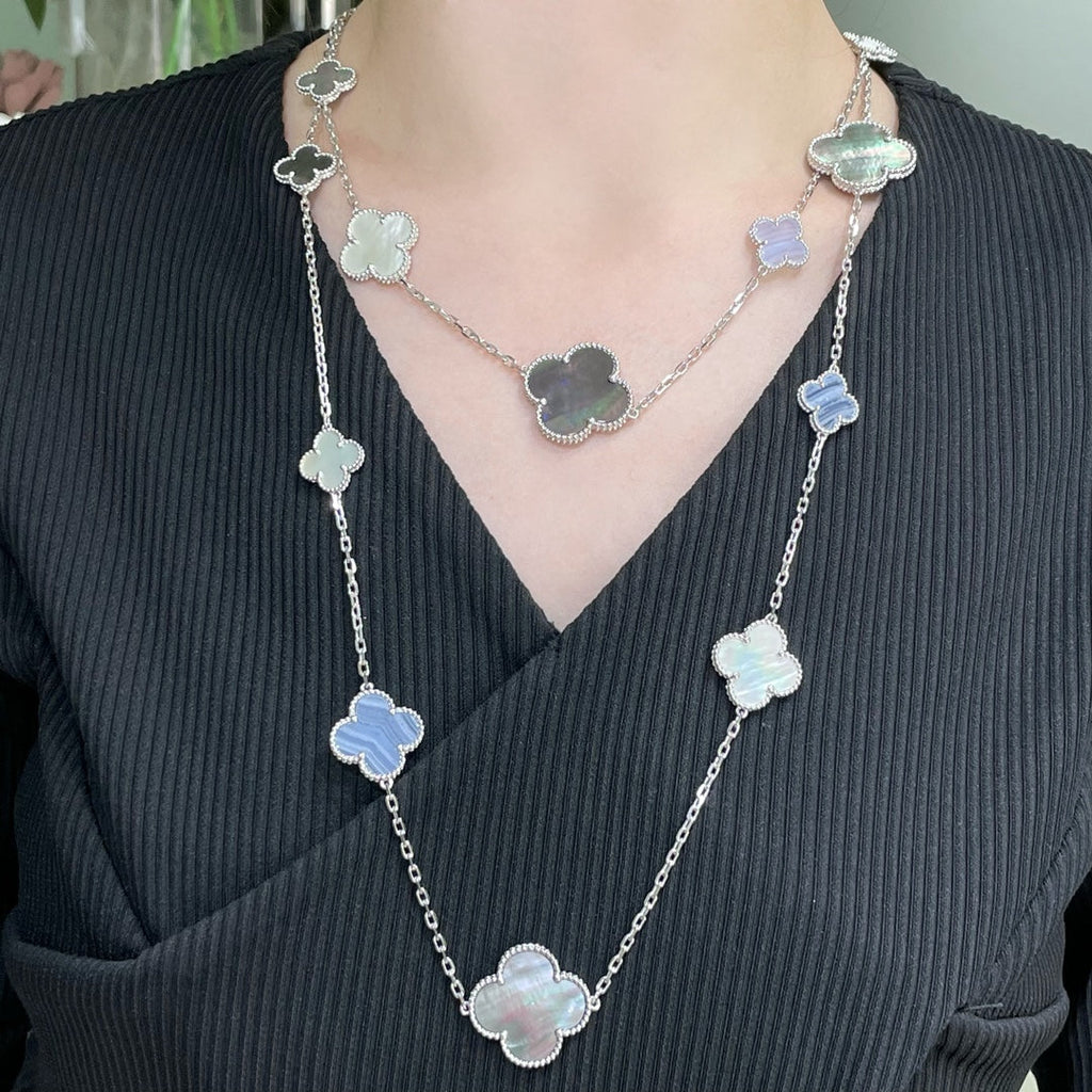 Loco CLOVER 16 MOTIF CHALCEDONY MOP SILVER NECKLACE