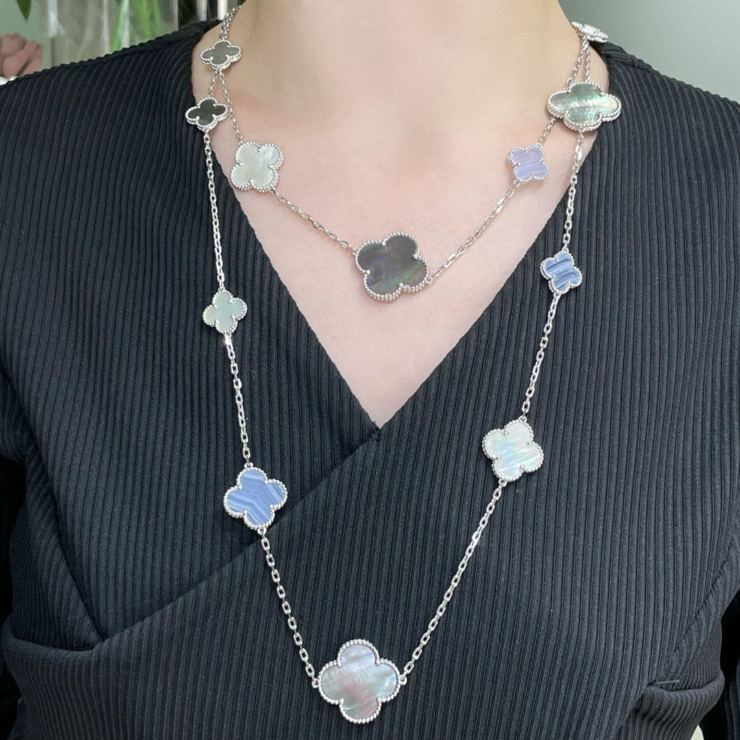 Loco CLOVER 16 MOTIF CHALCEDONY MOP SILVER NECKLACE