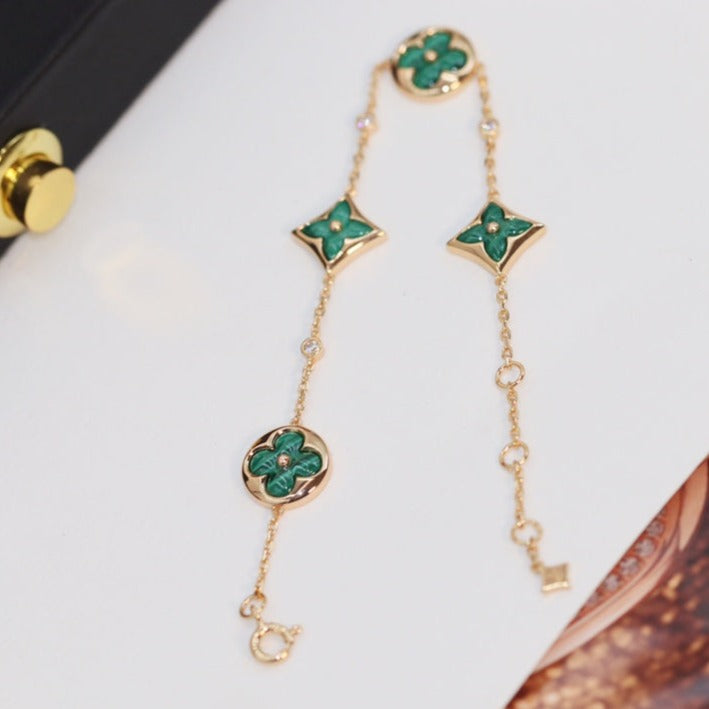 Loco STAR AND SUN 4 MOTIF PINK GOLD MALACHITE BRACELET