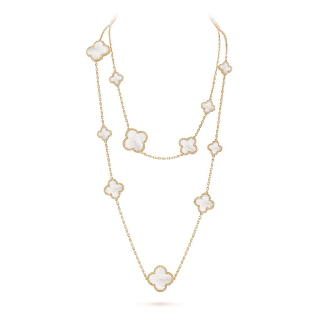 Loco CLOVER 16 MOTIF WHITE MOP GOLD NECKLACE