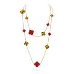Loco CLOVER 16 MOTIF CARNELIAN TIGER EYE ROSE GOLD NECKLACE