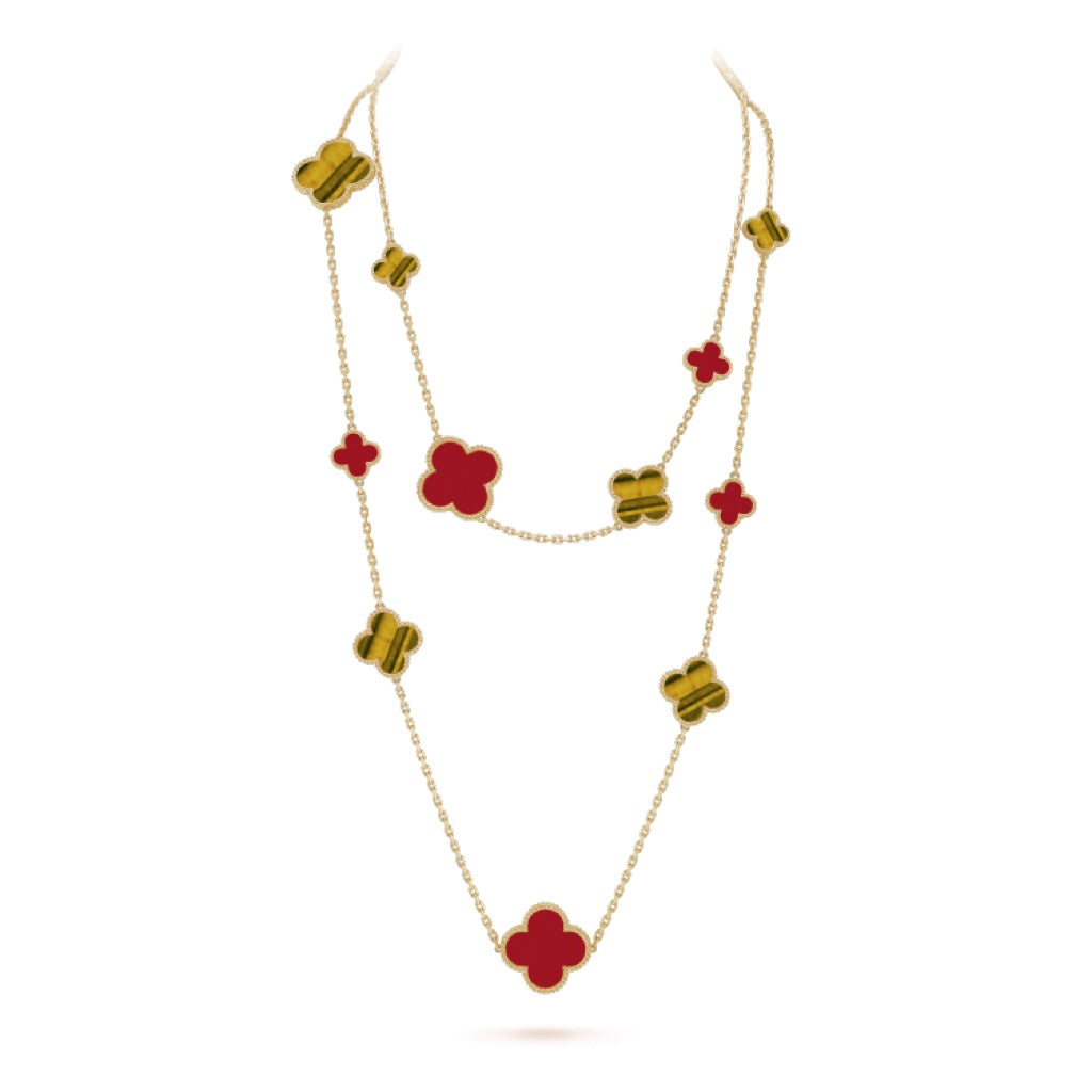 Loco CLOVER 16 MOTIF CARNELIAN TIGER EYE ROSE GOLD NECKLACE