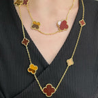 Loco CLOVER 16 MOTIF CARNELIAN TIGER EYE ROSE GOLD NECKLACE