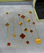 Loco CLOVER 16 MOTIF CARNELIAN TIGER EYE ROSE GOLD NECKLACE