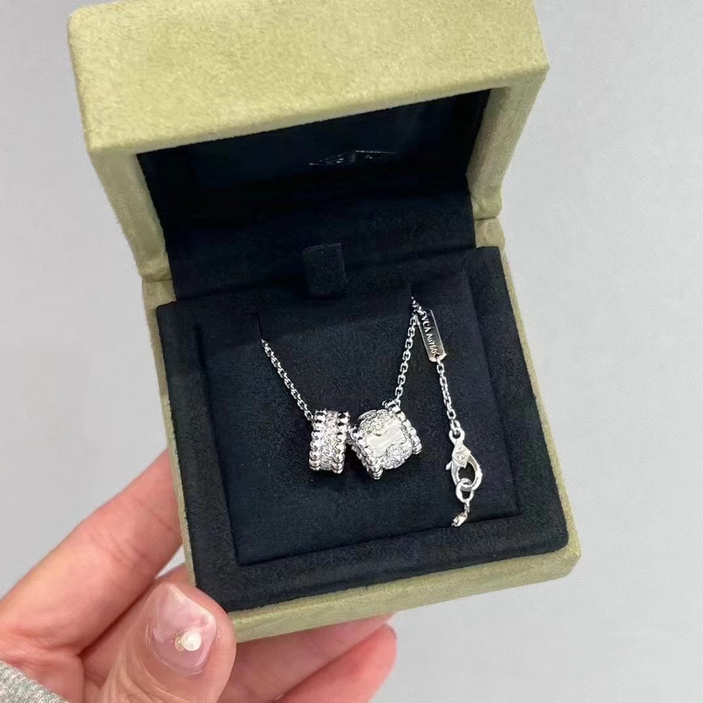 Loco PERLEE DOUBLE PENDANT SILVER DIAMOND NECKLACE