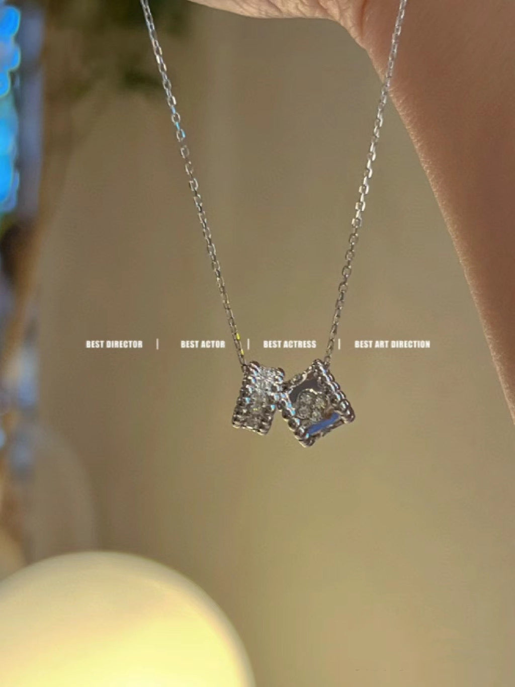 Loco PERLEE DOUBLE PENDANT SILVER DIAMOND NECKLACE