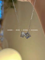 Loco PERLEE DOUBLE PENDANT SILVER DIAMOND NECKLACE
