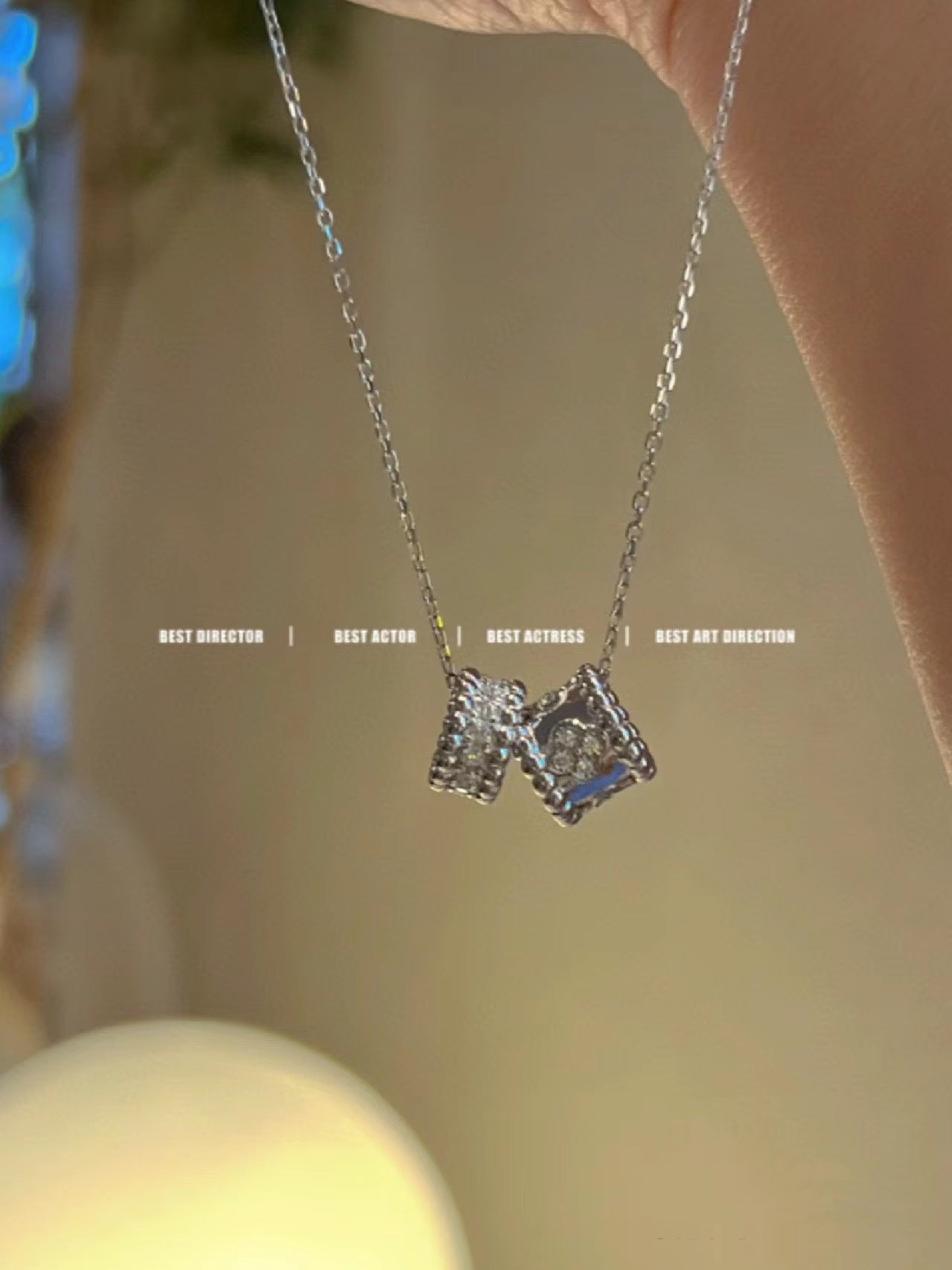 Loco PERLEE DOUBLE PENDANT SILVER DIAMOND NECKLACE