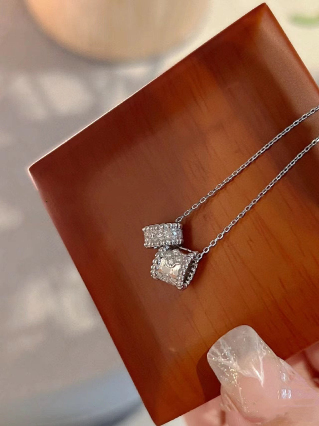 Loco PERLEE DOUBLE PENDANT SILVER DIAMOND NECKLACE