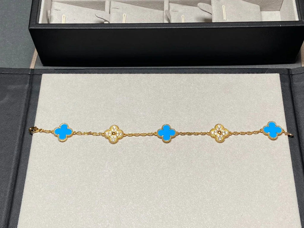 [Loco ]New CLOVER 5 MOTIF BLUE AGATE BRACELET COLLECTION