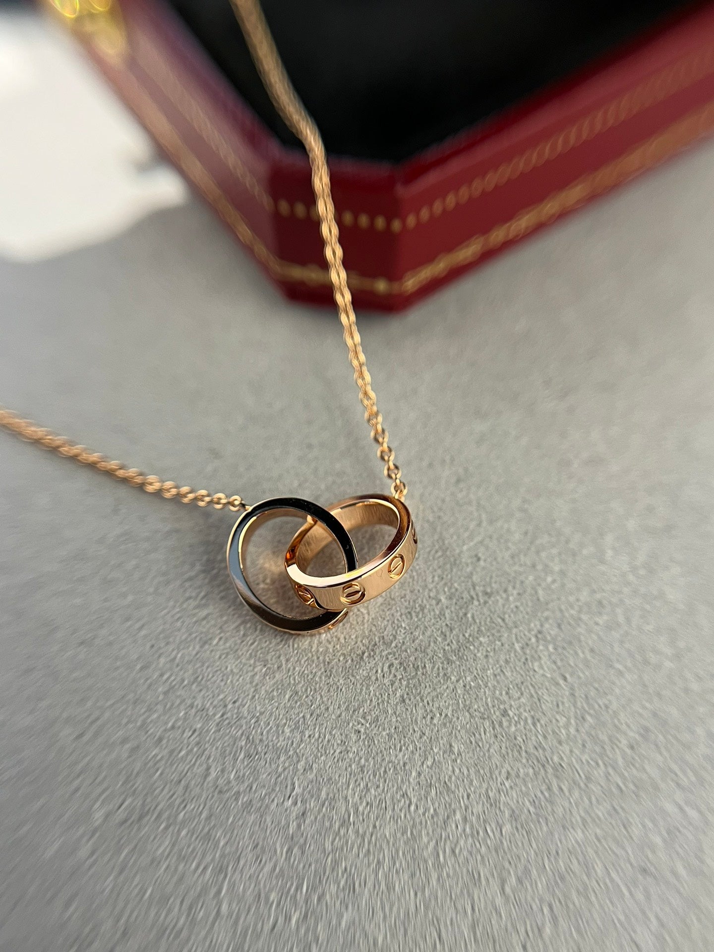 Loco LOVE NECKLACE DOUBLE RING PINK GOLD