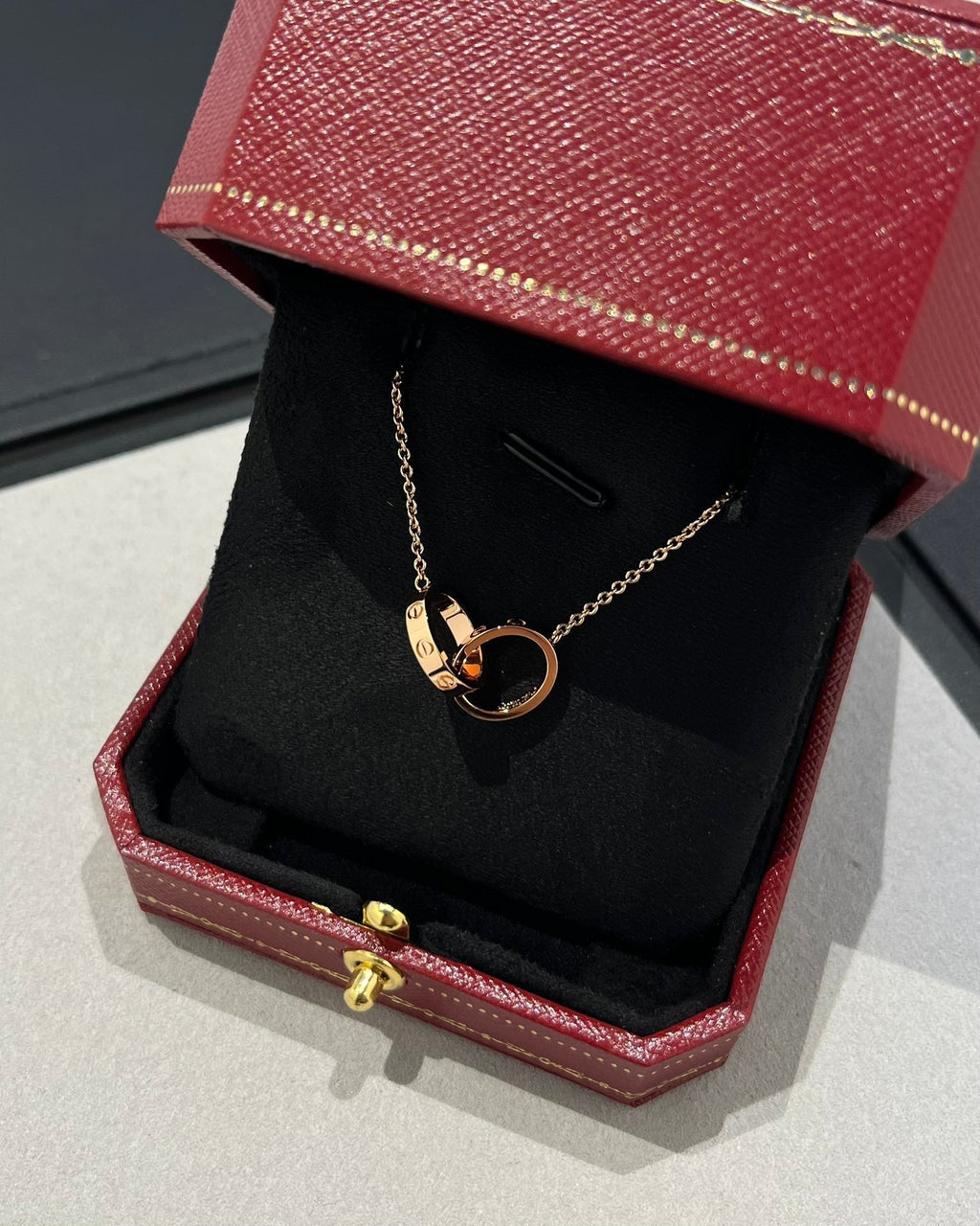 Loco LOVE NECKLACE DOUBLE RING PINK GOLD